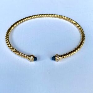 David Yurman 18 karat yellow gold blue topaz diamond Spira bracelet cuff medium